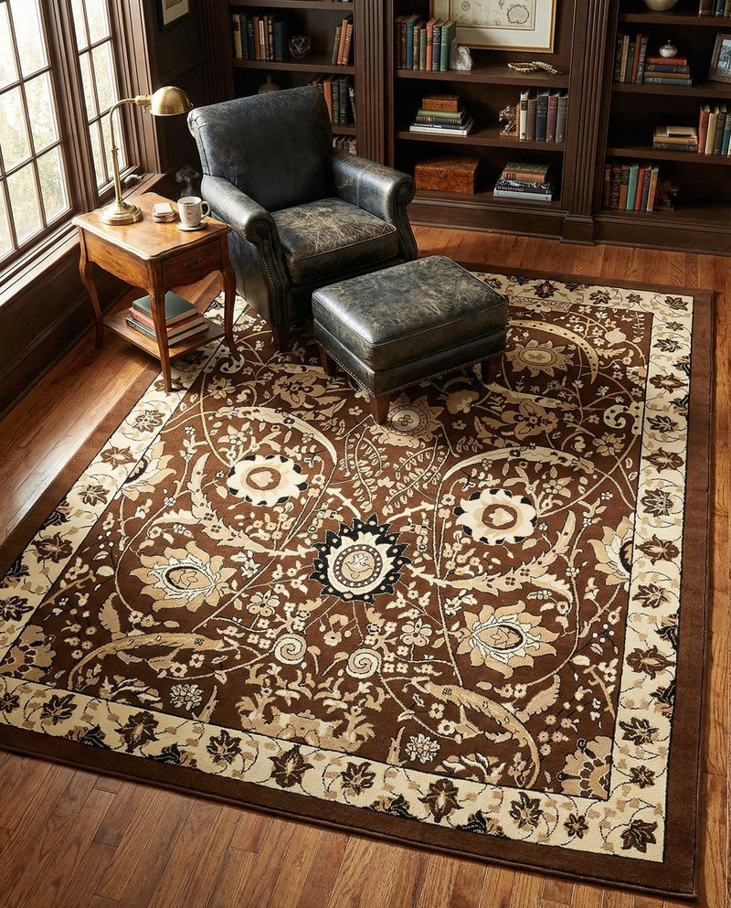 Tabriz Tapestry Collection Area Rug - Sahand (Brown) Rectangle Brown  lifestyle 12