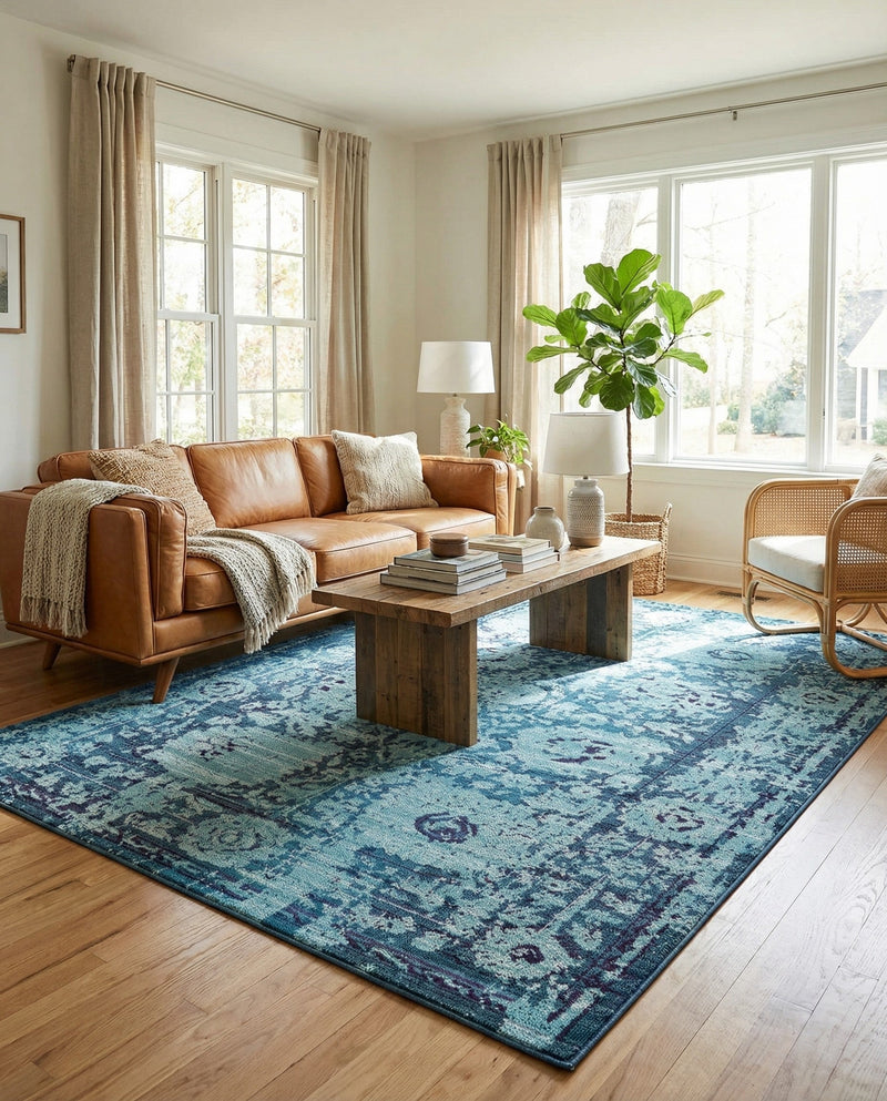Chateau Elegance Collection Area Rug -  Louvre Rectangle Blue  lifestyle 17