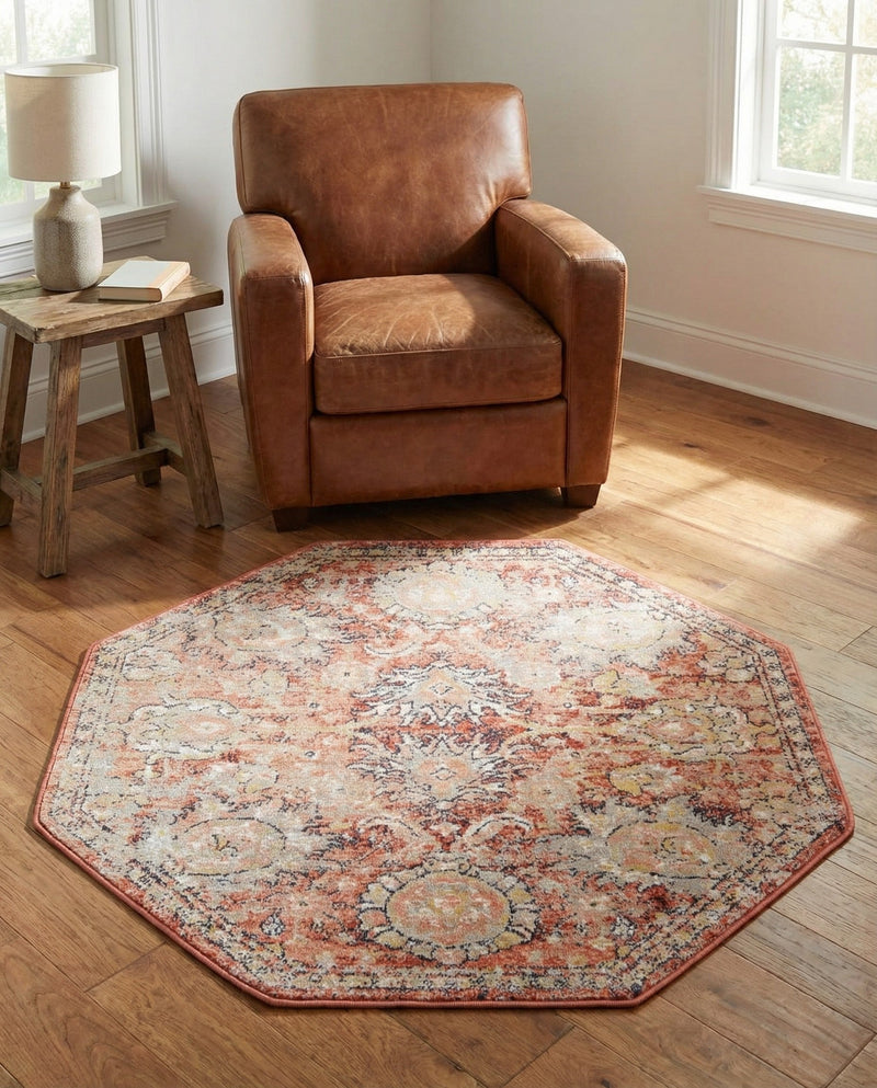 Seville Stripes Collection Area Rug -  Cordoba (Brick Red) Octagon Brick Red  lifestyle 76