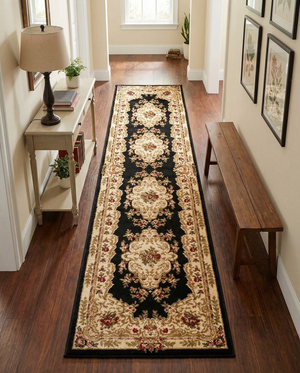Versailles Elegance Collection Area Rug -  Vincennes Runner Black  lifestyle 72