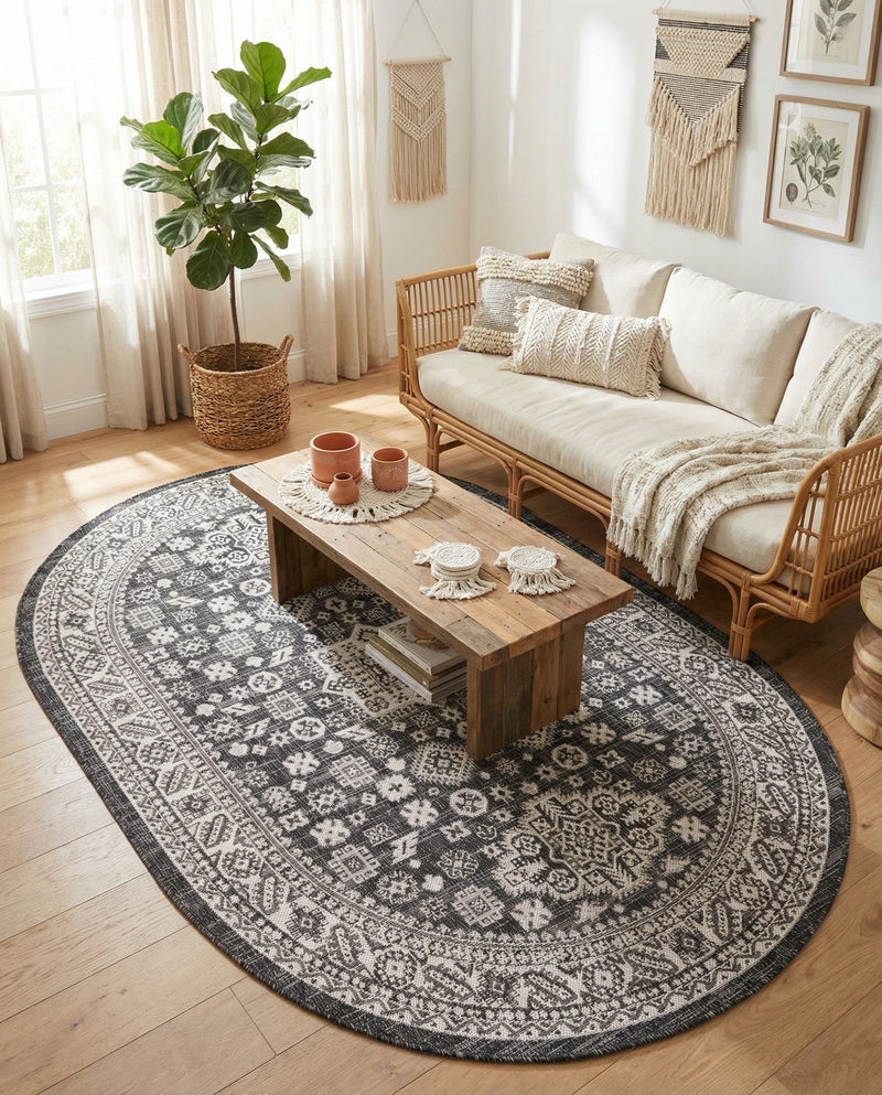 Tribal Terrace Treasures Collection Area Rug -  Incan Isle (Charcoal Gray) Oval Charcoal Gray  lifestyle 35