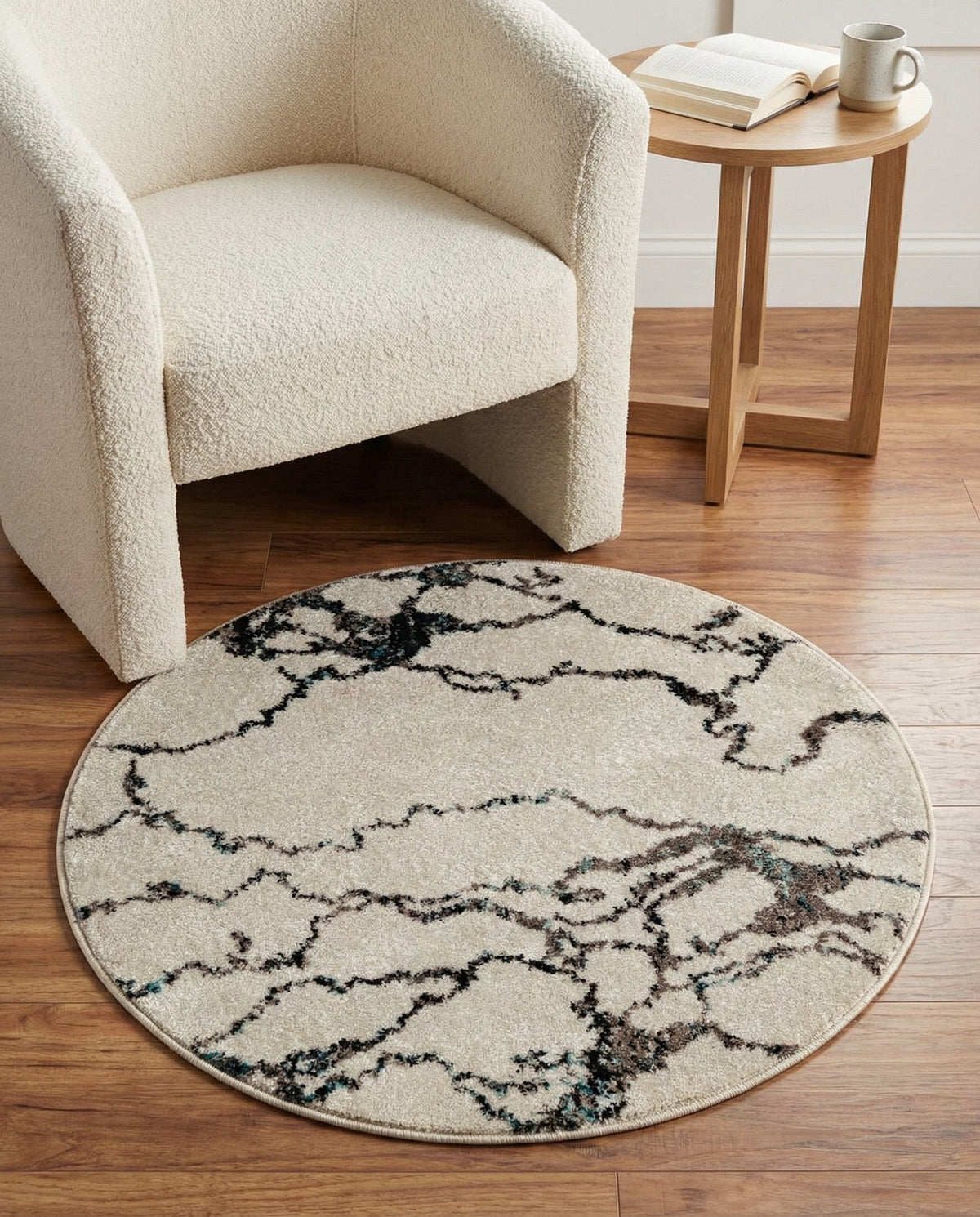 Brighton Terrace Collection Area Rug -  Aldrington Round Ivory  lifestyle 125