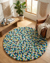 Woolen Sphere Collection Area Rug - Orbsburg (Blue) Round Blue  lifestyle 53