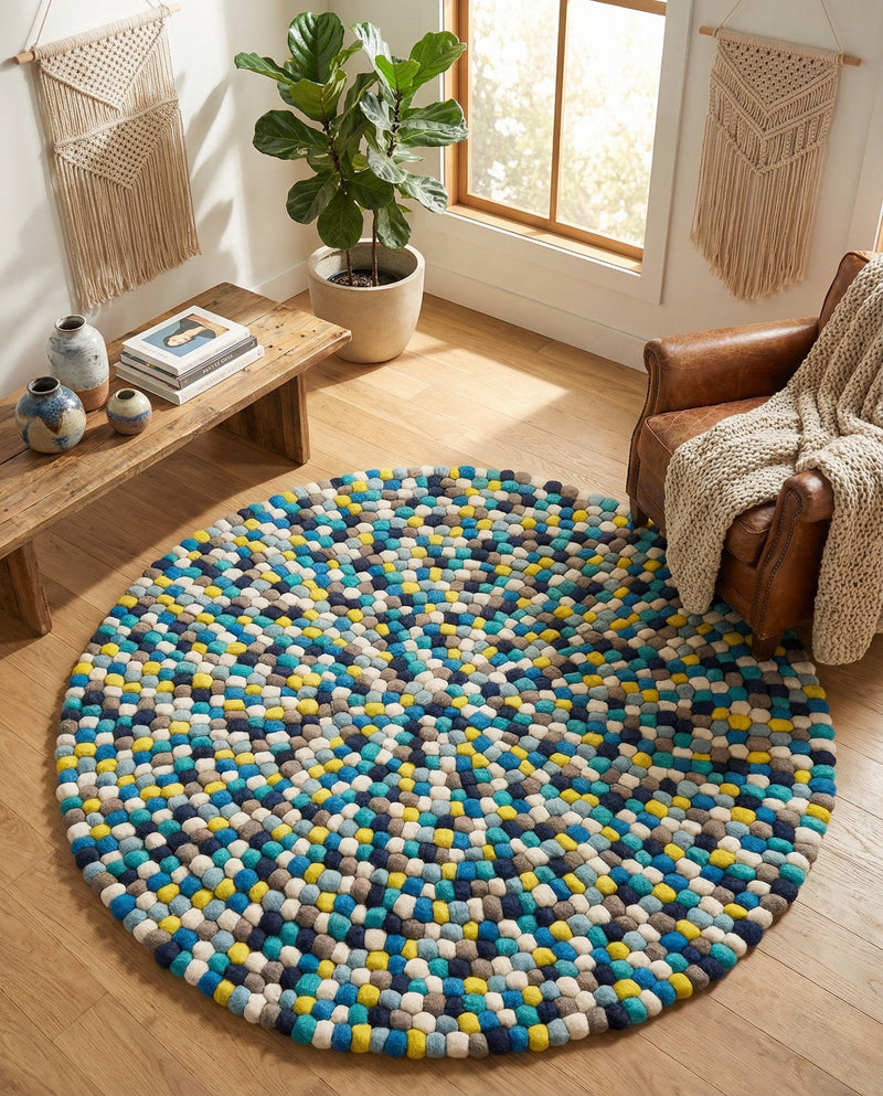 Woolen Sphere Collection Area Rug - Orbsburg (Blue) Round Blue  lifestyle 53