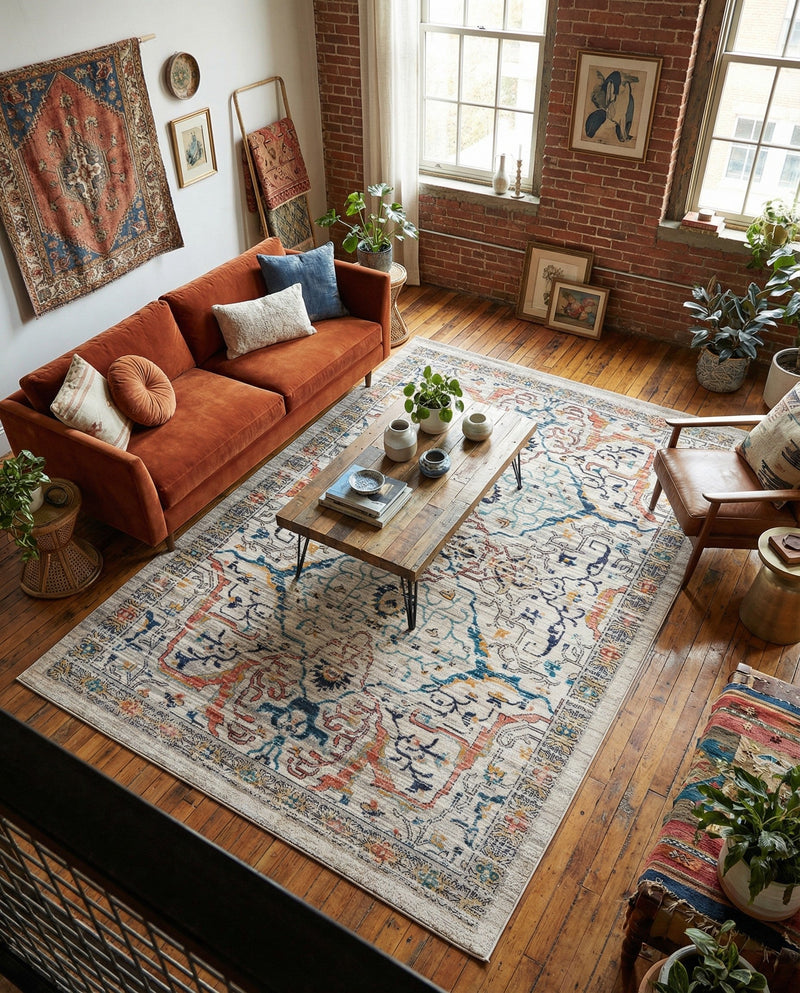 Seville Stripes Collection Area Rug -  Malaga (Ivory) Rectangle Ivory  lifestyle 23