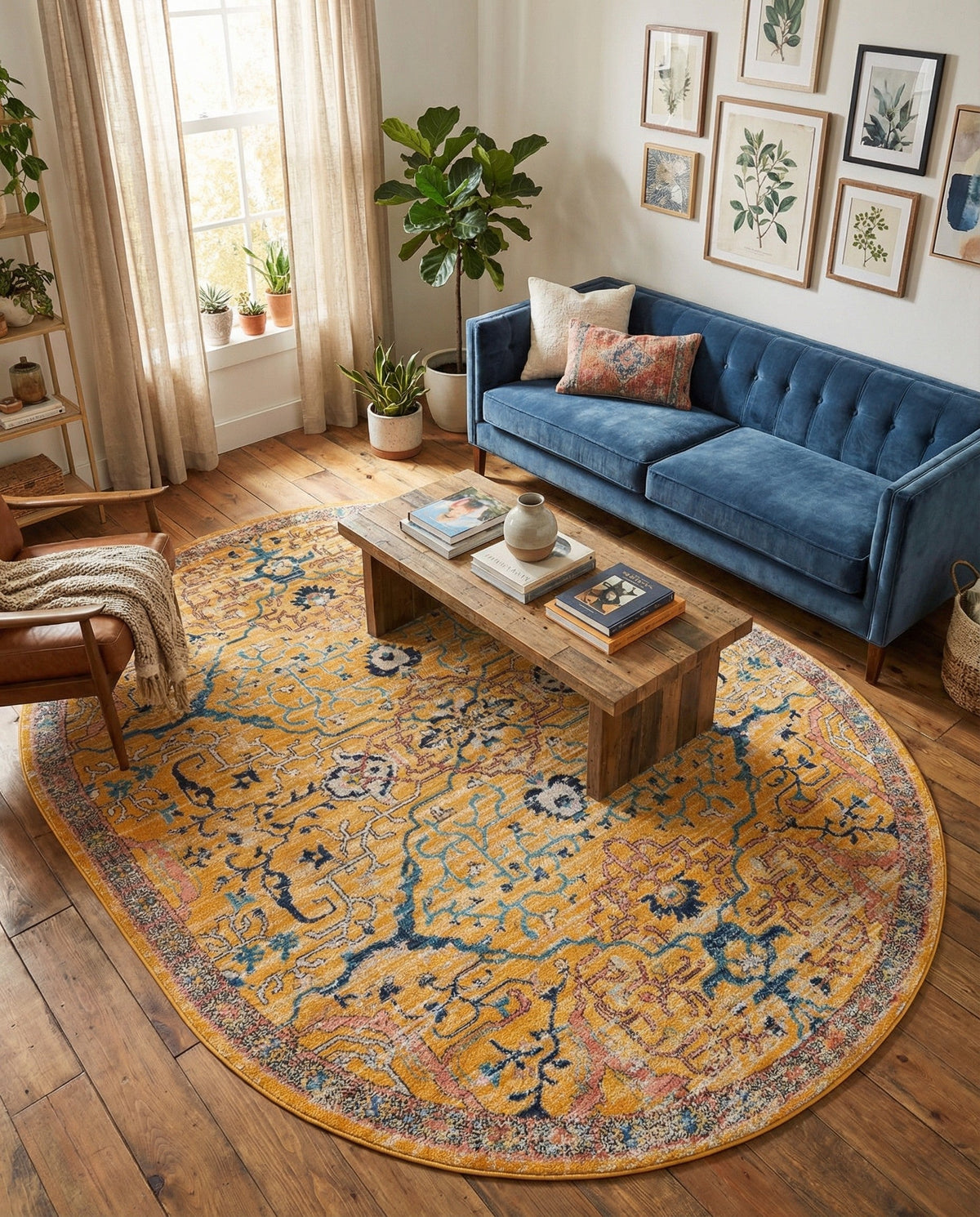 Seville Stripes Collection Area Rug -  Malaga (Yellow) Oval Yellow  lifestyle 85