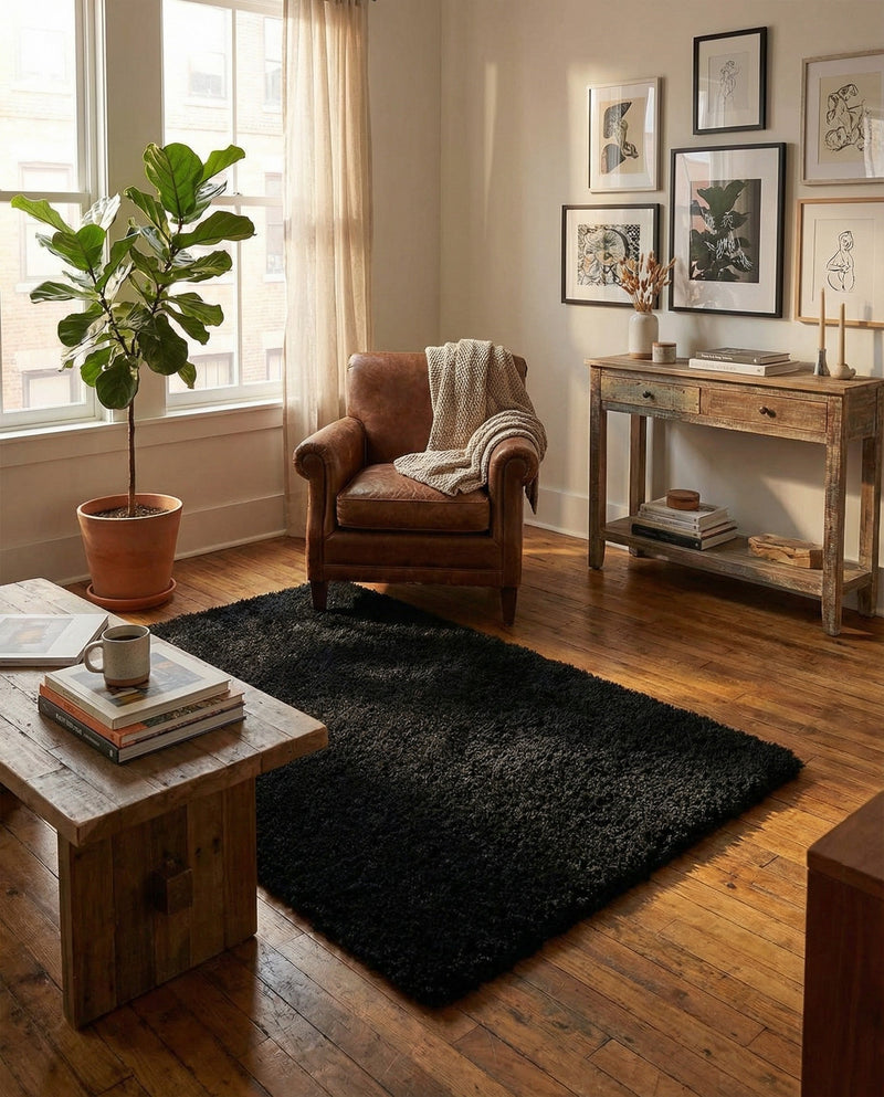 Plush Oasis Collection Area Rug - Serenity (Jet Black) Rectangle Jet Black  lifestyle 14