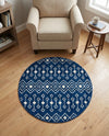 Mediterranean Lattice Collection Area Rug - Santorini (Navy Blue) Round Navy Blue  lifestyle 81
