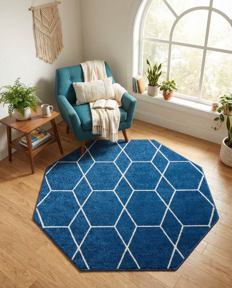 Trellis Mosaic Collection Area Rug - Arborville (Navy Blue) Octagon Navy Blue  lifestyle 85