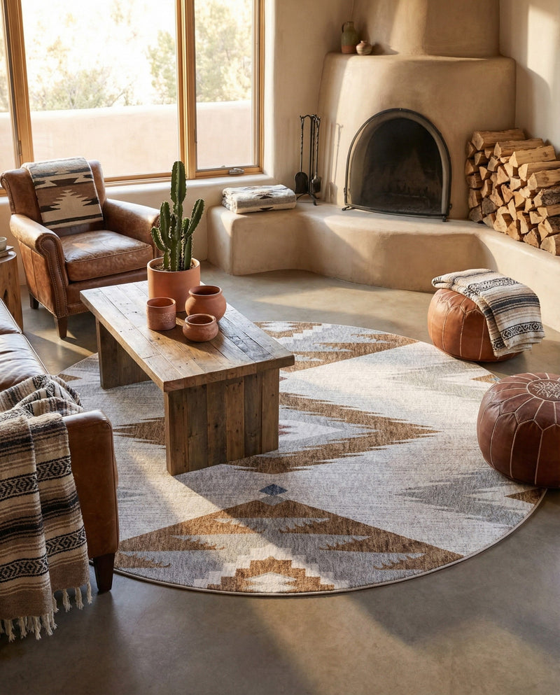 Desert Modern Eco Rug Series Collection Area Rug -  Zion Round Ivory  lifestyle 39