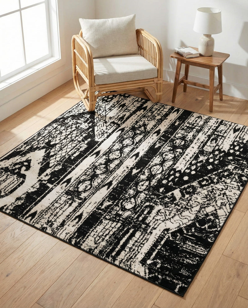 Cascade Range Collection Area Rug - Hood (Black and White) Square Black and White  lifestyle 69