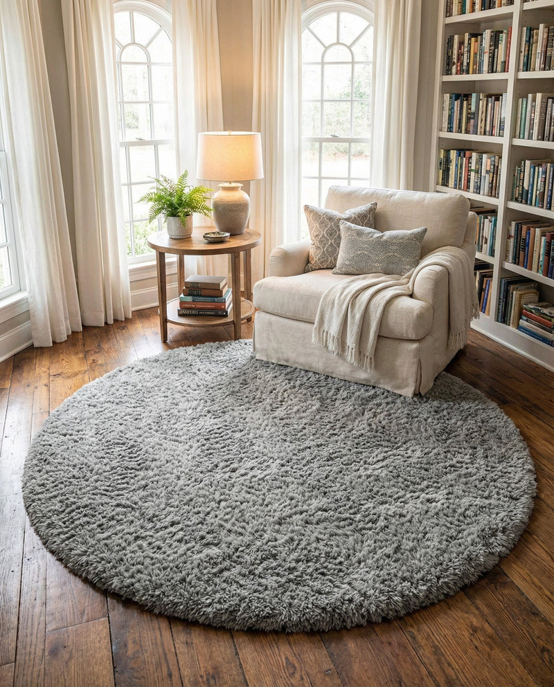 Eternal Plush Oasis Collection Area Rug -  Tranquility (Ash) Round Ash  lifestyle 32