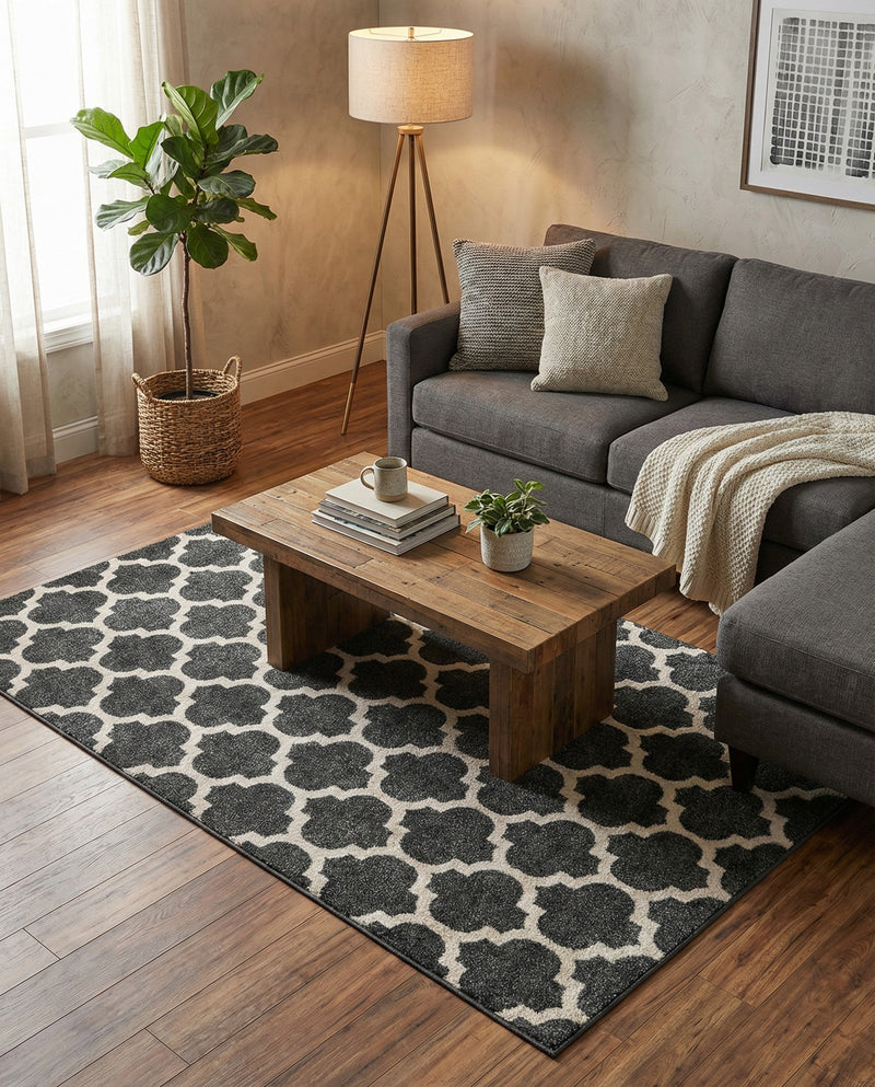 Lattice Gardens Collection Area Rug -  Bloomfield (Black) Rectangle Black  lifestyle 17