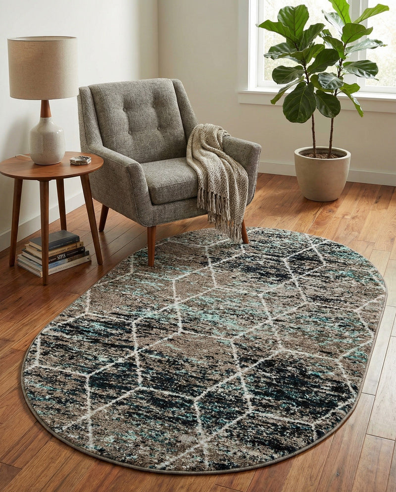 Trellis Mosaic Collection Area Rug - Arborville (Blue Multi) Oval Blue Multi  lifestyle 72
