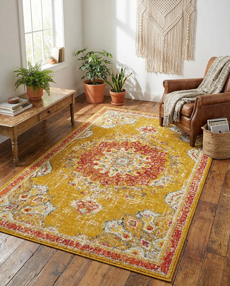 Brighton Terrace Collection Area Rug - Hove (Gold) Rectangle Gold  lifestyle 26
