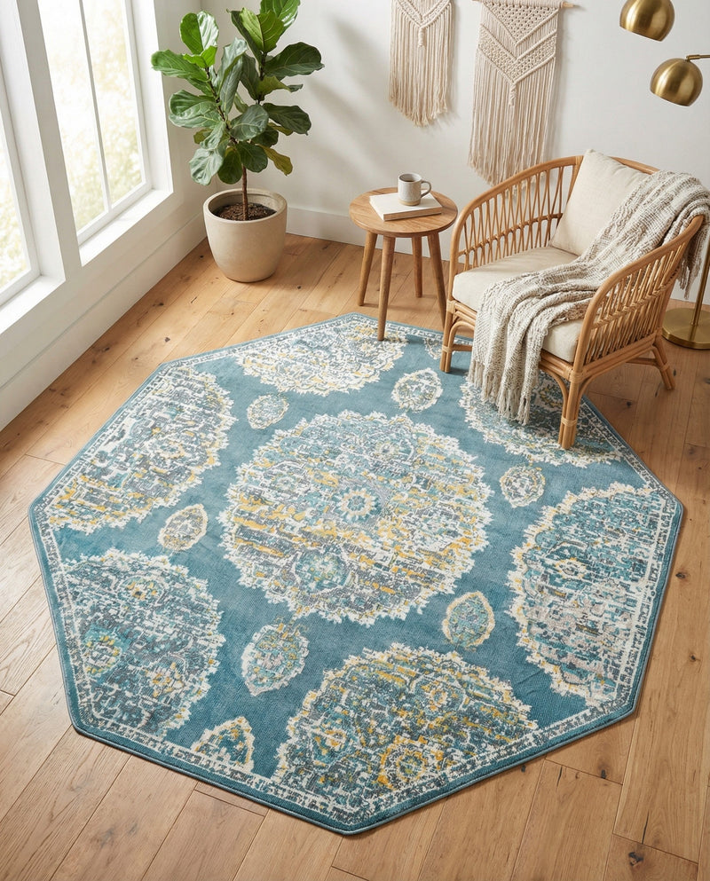 Arcadia Rugs Collection Area Rug -  Atlantis (Gray and Blue) Octagon Gray and Blue  lifestyle 73