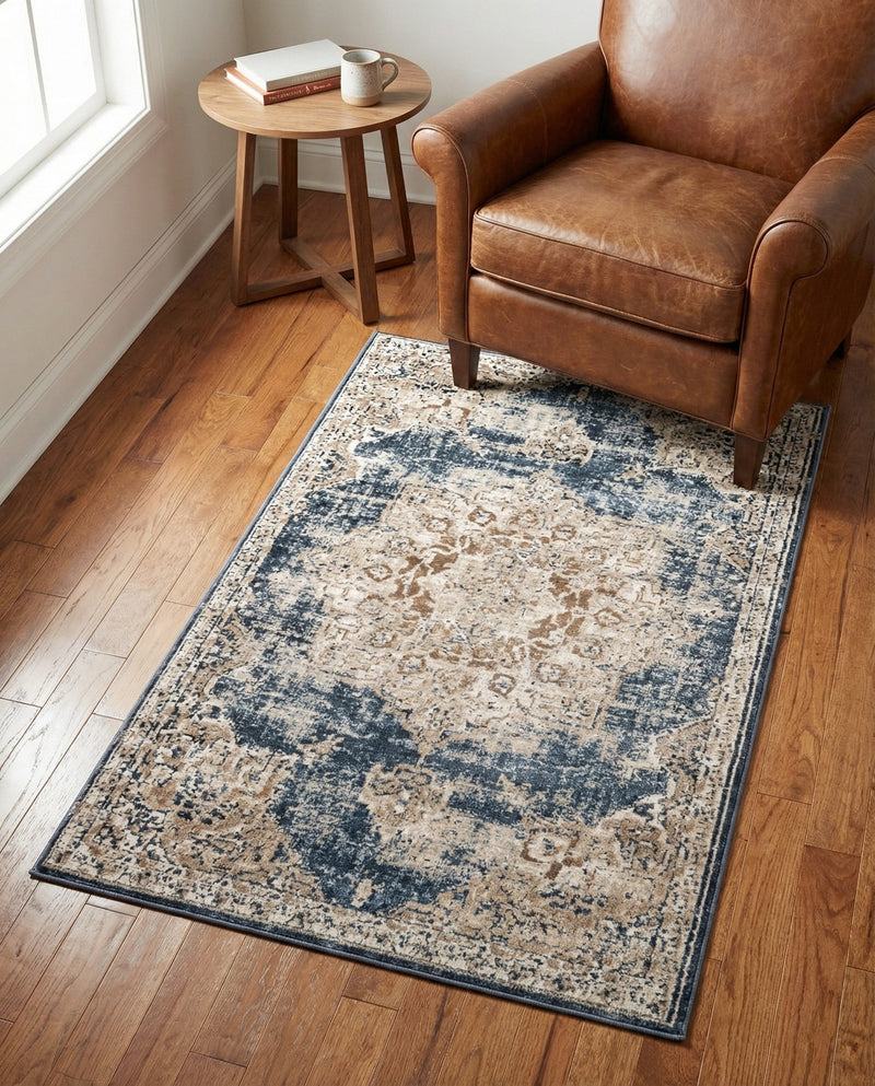 Coastal Manor Collection Area Rug -  Pelican Rectangle Dark Blue  lifestyle 34