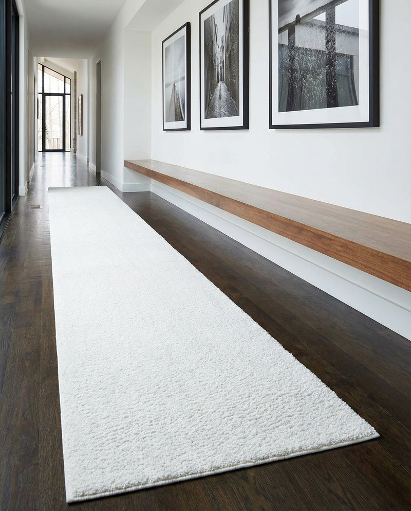 Solid Shag Seaside Collection Area Rug - Azure Cove (Snow White) Runner Snow White  lifestyle 69