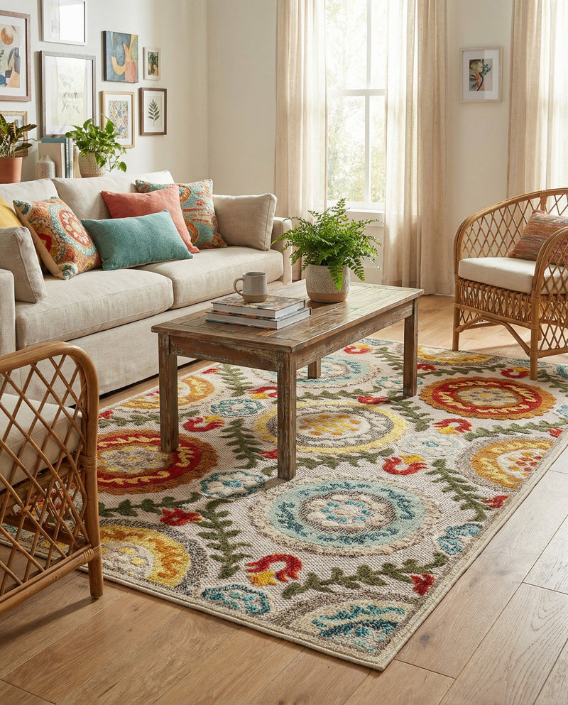 Outdoor Marrakesh Collection Area Rug -  Asilah Rectangle Ivory Beige  lifestyle 48