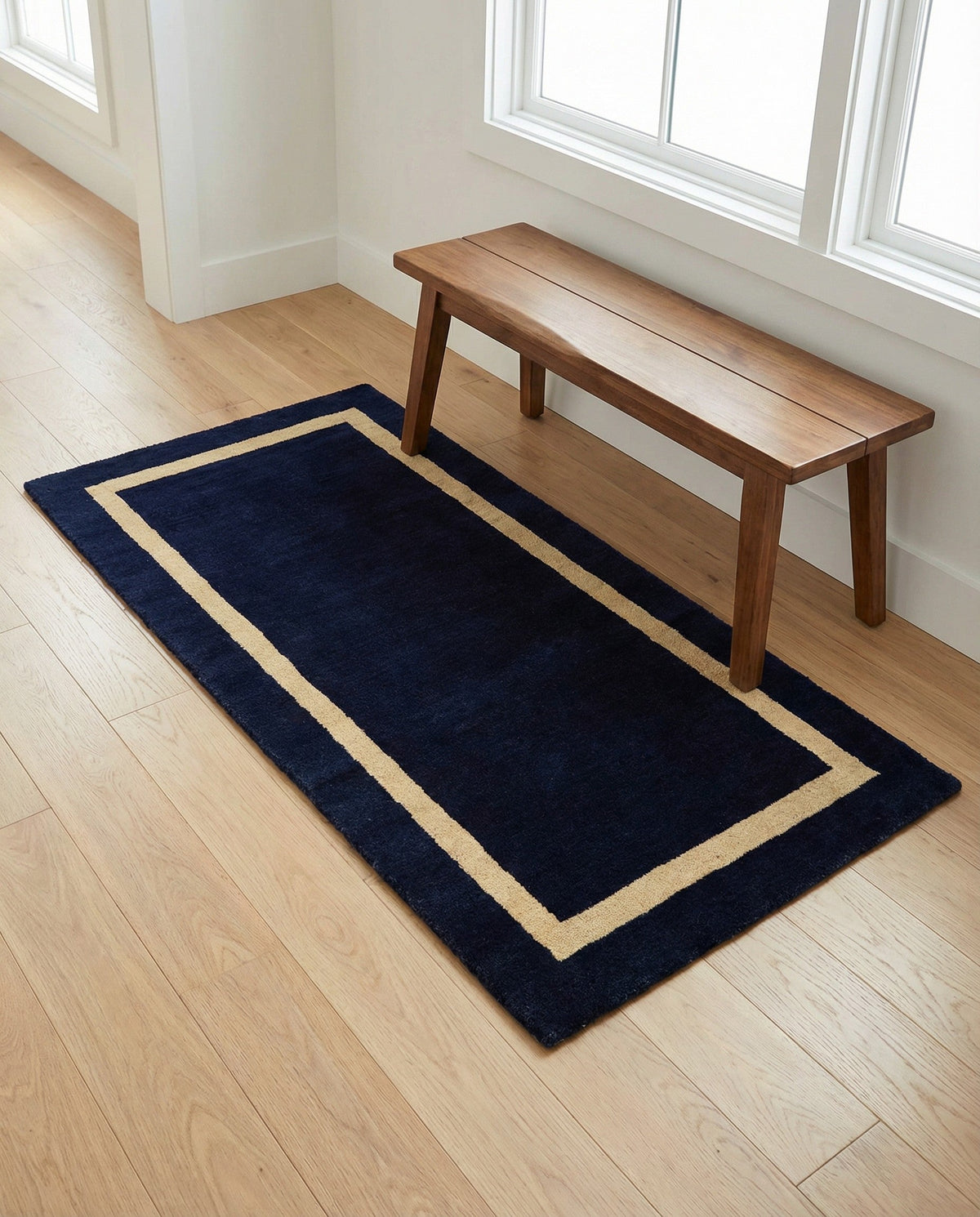 Savannah Borders Wool Collection Area Rug - Chatham Runner Cobalt Blue  lifestyle 183