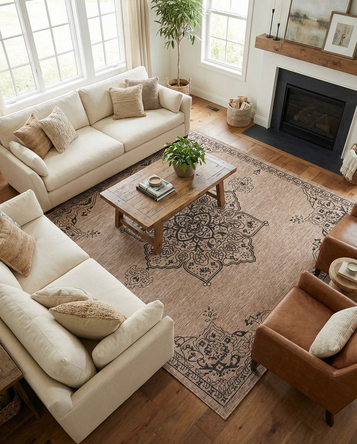 Patio Heritage Collection Area Rug -  Charleston (Beige) Square Beige  lifestyle 86
