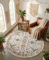 Seville Stripes Collection Area Rug -  Malaga (Ivory) Round Ivory  lifestyle 45