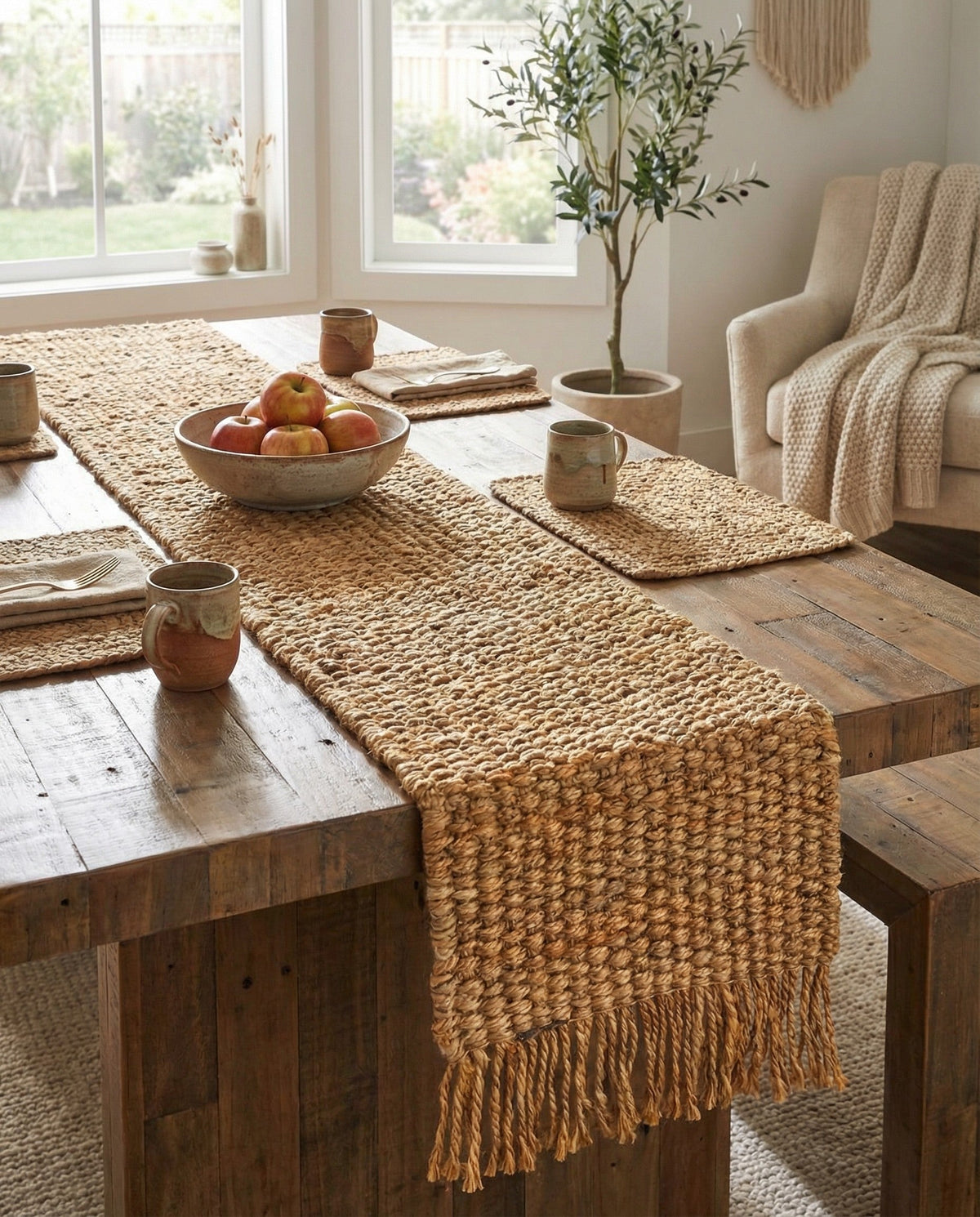 Savannah Jute Collection Area Rug - Seashore Table Runner Natural  lifestyle 176
