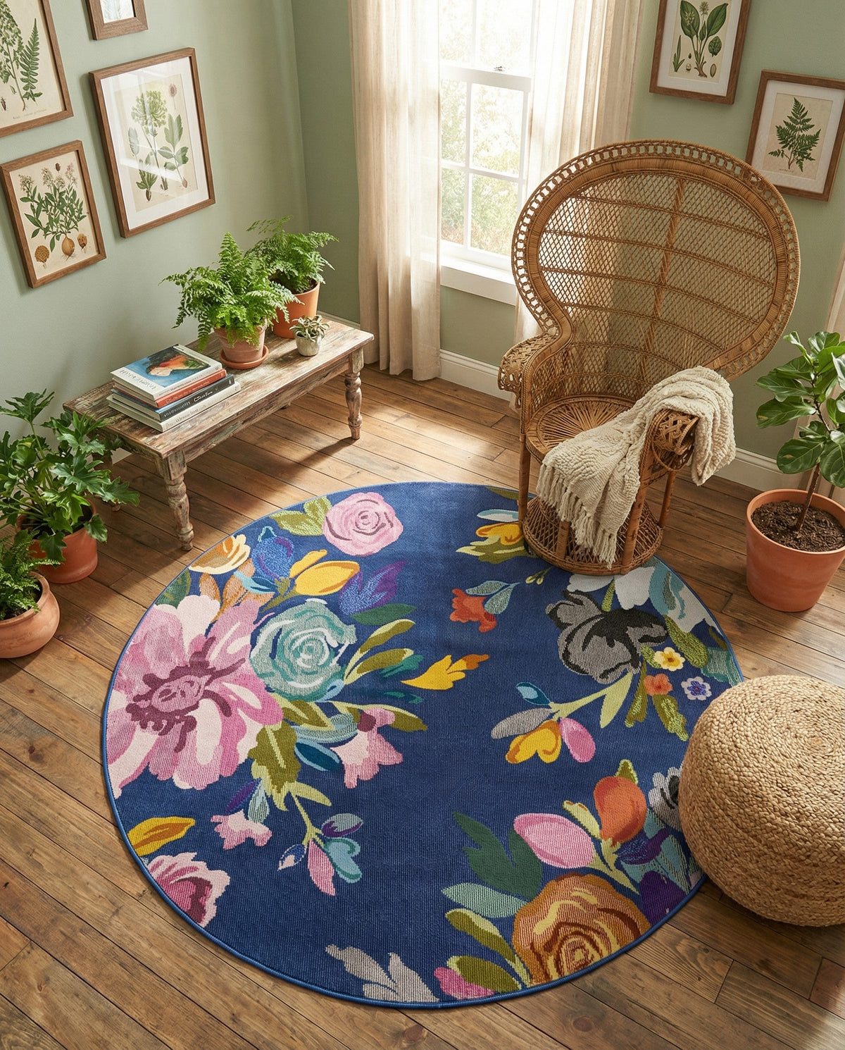 Meadow Breeze Collection Area Rug - Wildflower Round Blue  lifestyle 49