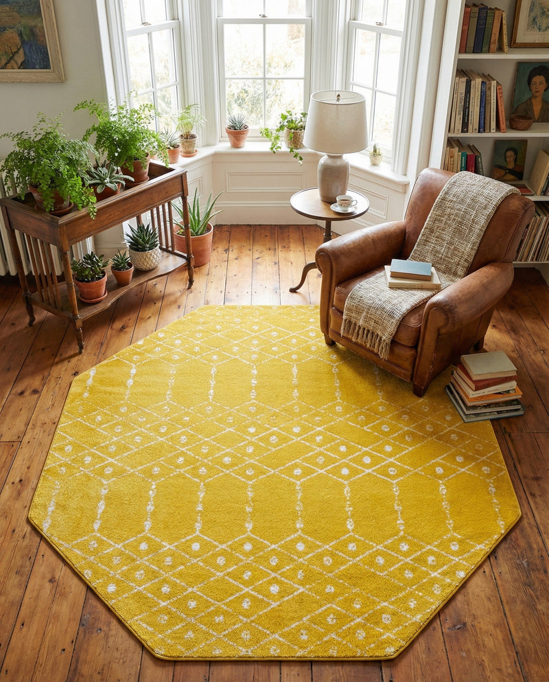 Marrakesh Lattice Collection Area Rug - Casablanca (Yellow) Octagon Yellow  lifestyle 61