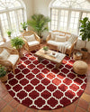 Lattice Gardens Collection Area Rug -  Bloomfield (Dark Terracotta) Round Dark Terracotta  lifestyle 56