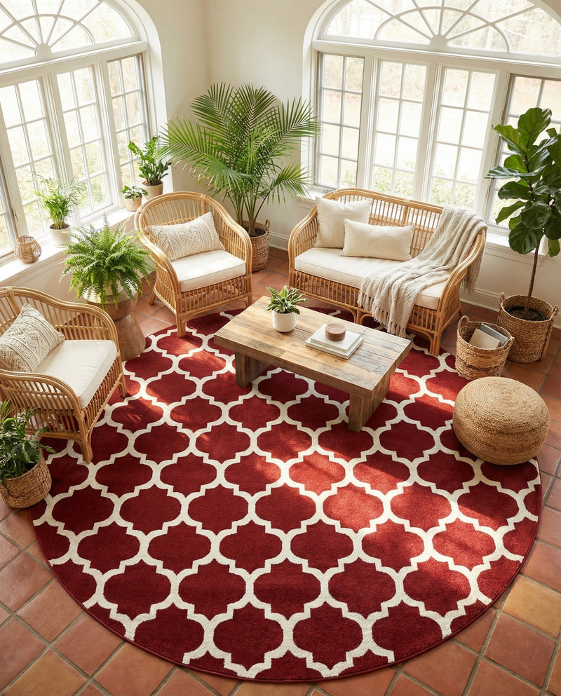 Lattice Gardens Collection Area Rug -  Bloomfield (Dark Terracotta) Round Dark Terracotta  lifestyle 56