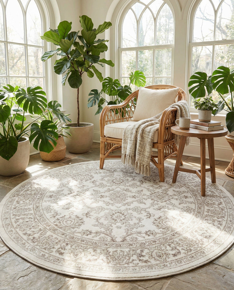 Savannah Elegance Collection Area Rug - Augusta (Ivory) Round Ivory  lifestyle 41