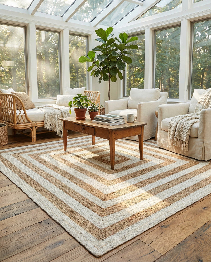 Woven Seaside Jute Collection Area Rug - Nautilus Square White Natural  lifestyle 45
