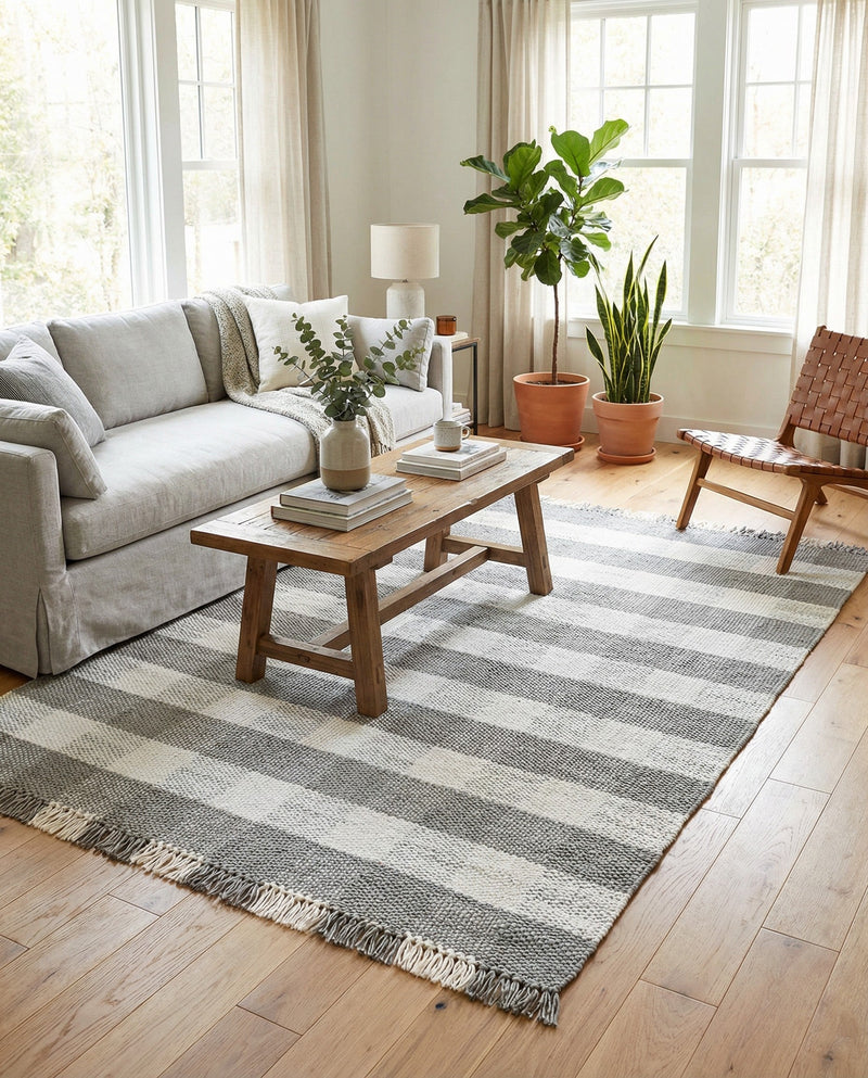 Sustainable Grid Indoor-Outdoor Oasis Collection Area Rug - Savannah Rectangle Gray  lifestyle 63