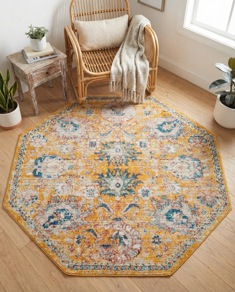 Seville Stripes Collection Area Rug -  Cordoba (Yellow) Octagon Yellow  lifestyle 73