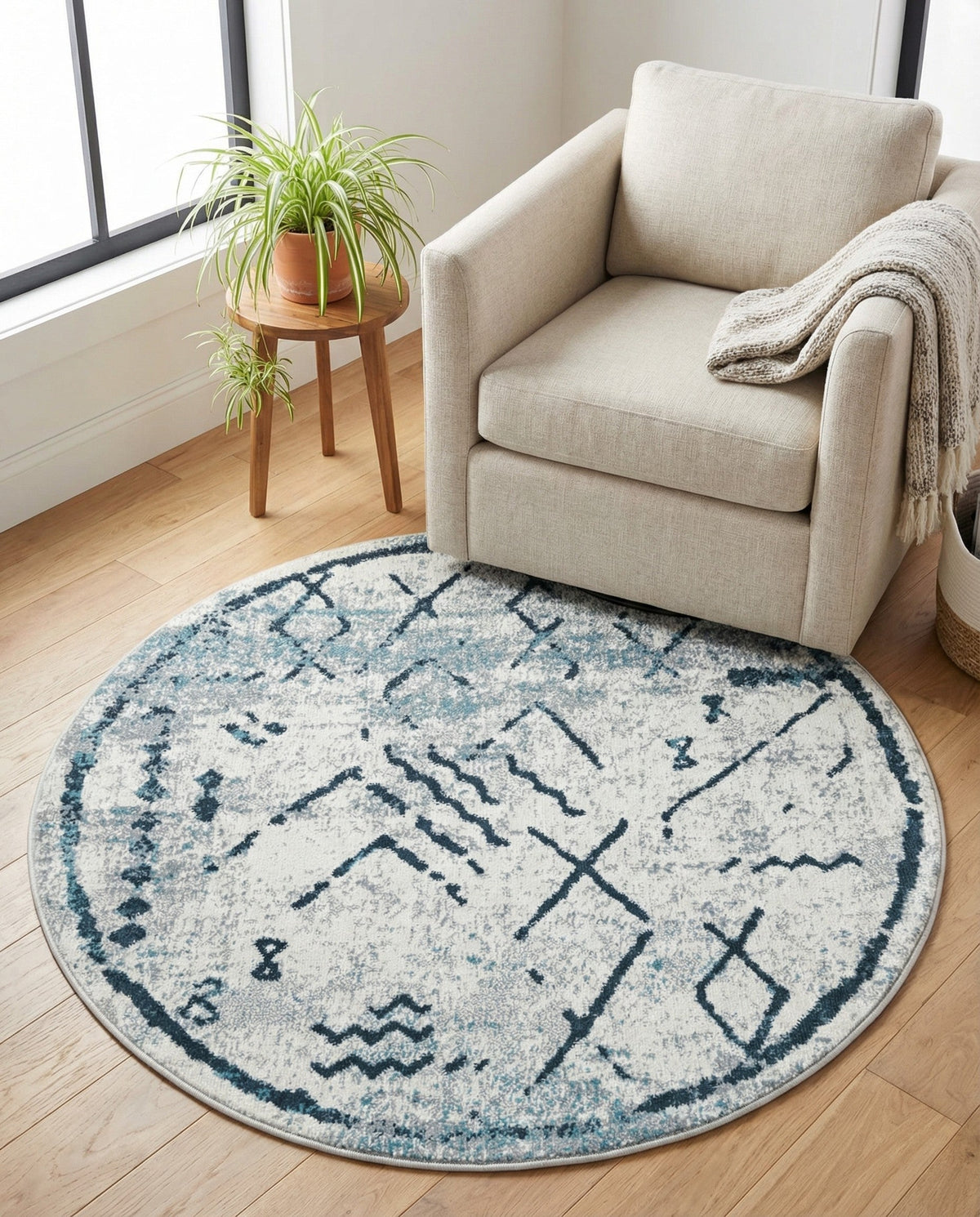 Aegean Elegance Washables Collection Area Rug - Santorini Round Ivory Gray  lifestyle 151