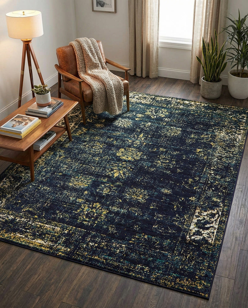 Riviera Elegance Collection Area Rug - Antibes (Navy Blue) Rectangle Navy Blue  lifestyle 29
