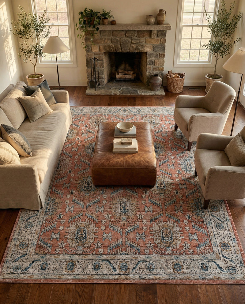 Mykonos Manor Collection Area Rug -  Paros Rectangle Salmon Pink  lifestyle 19