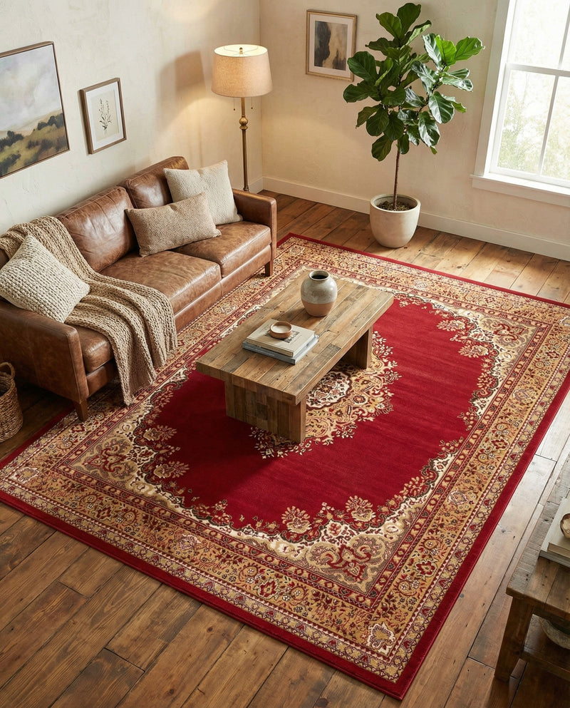 Tabriz Tapestry Collection Area Rug - Azerbaijan (Burgundy) Rectangle Burgundy  lifestyle 4