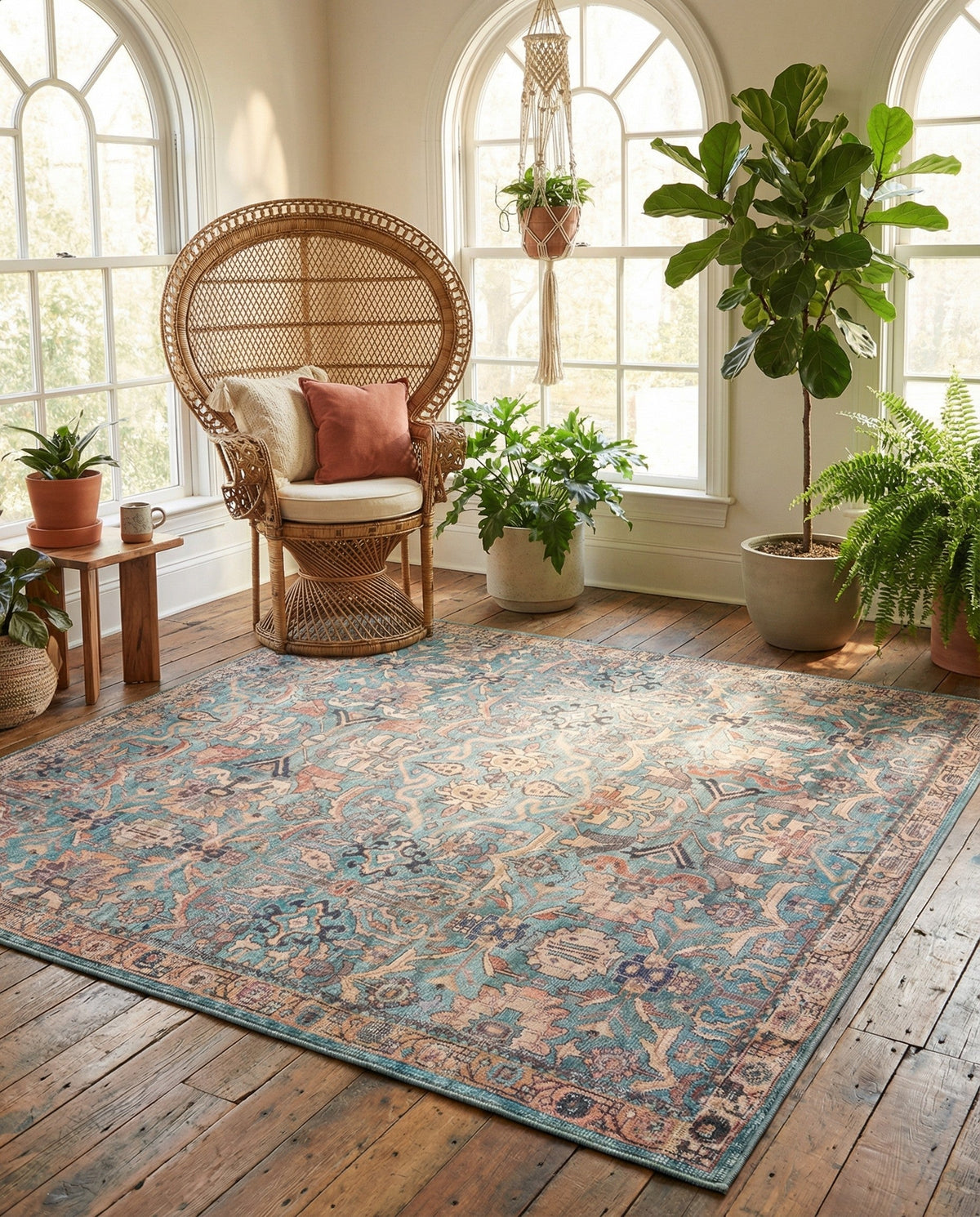 Vintage Memories Collection Area Rug -  Memories Square Blue  lifestyle 95