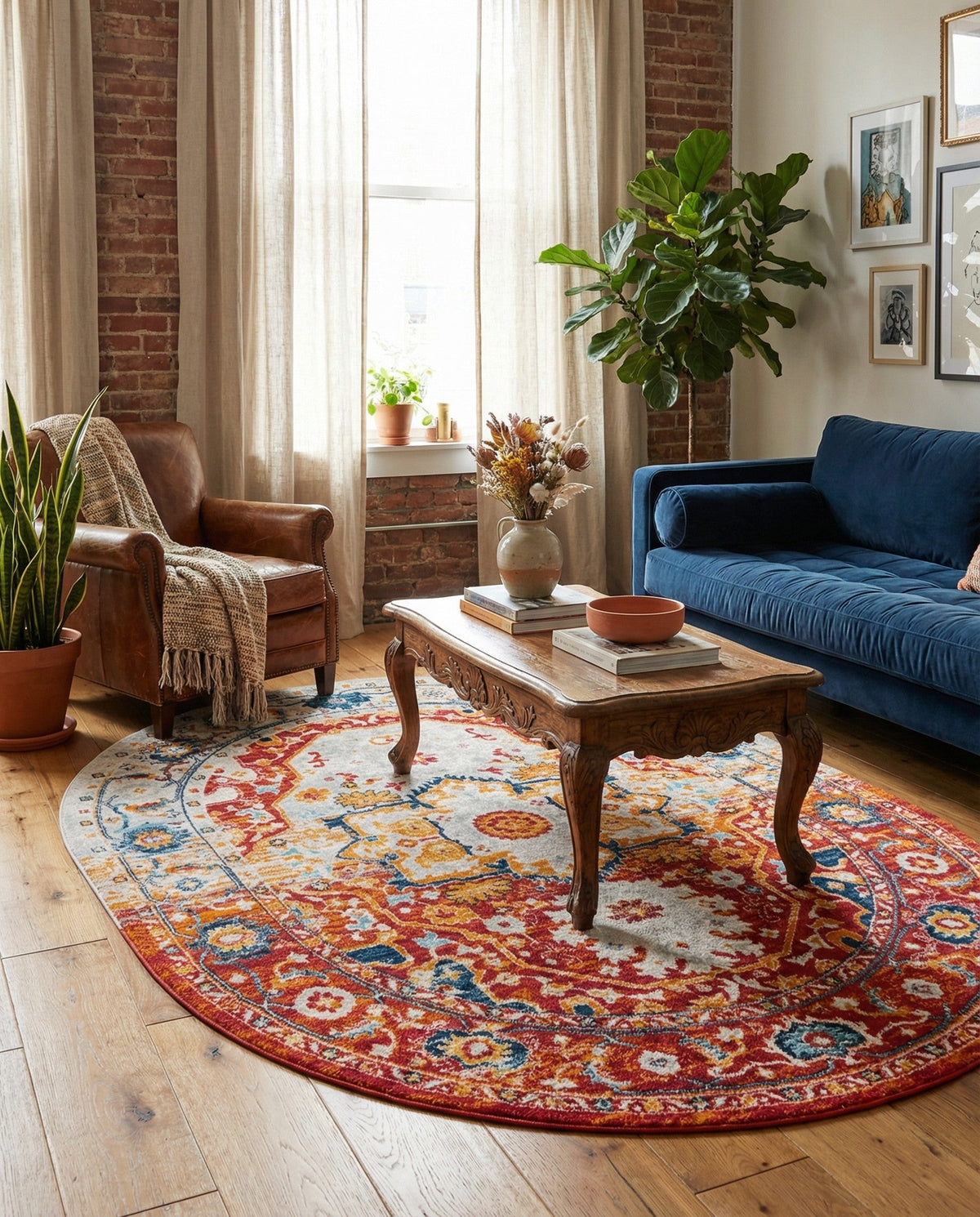 Parisian Elegance Collection Area Rug - Versailles (Rust Red) Oval Rust Red  lifestyle 82