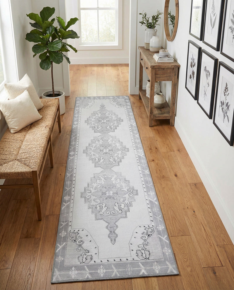 Heritage Elegance Collection Area Rug -  Winterthur (white Gray) Runner white Gray  lifestyle 58
