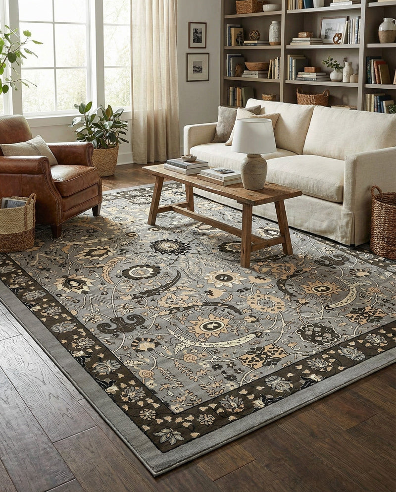 Tabriz Tapestry Collection Area Rug - Sahand (Dark Gray) Rectangle Dark Gray  lifestyle 12