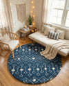 Berber Lattice Shag Collection Area Rug - Atlas (Navy Blue) Round Navy Blue  lifestyle 76