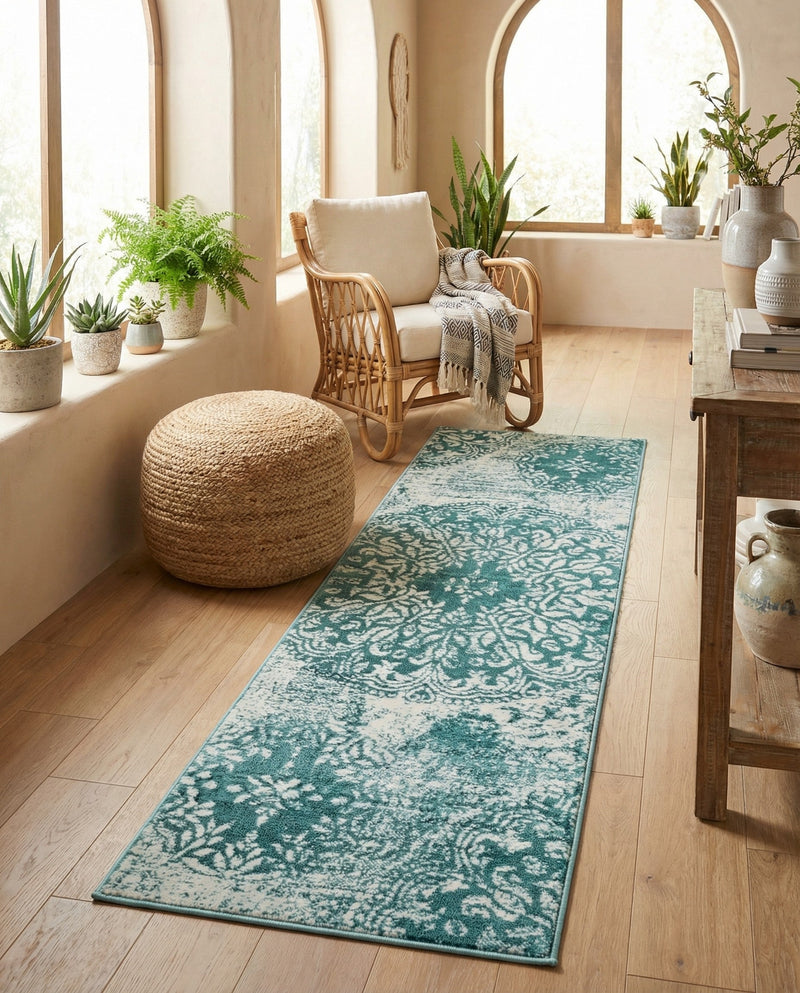 Riviera Elegance Collection Area Rug -  Monaco (Turquoise) Runner Turquoise  lifestyle 72