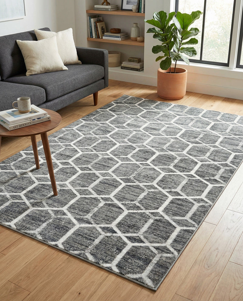Garden Maze Retreat Collection Area Rug - Hedgegrove Rectangle Grey  lifestyle 13