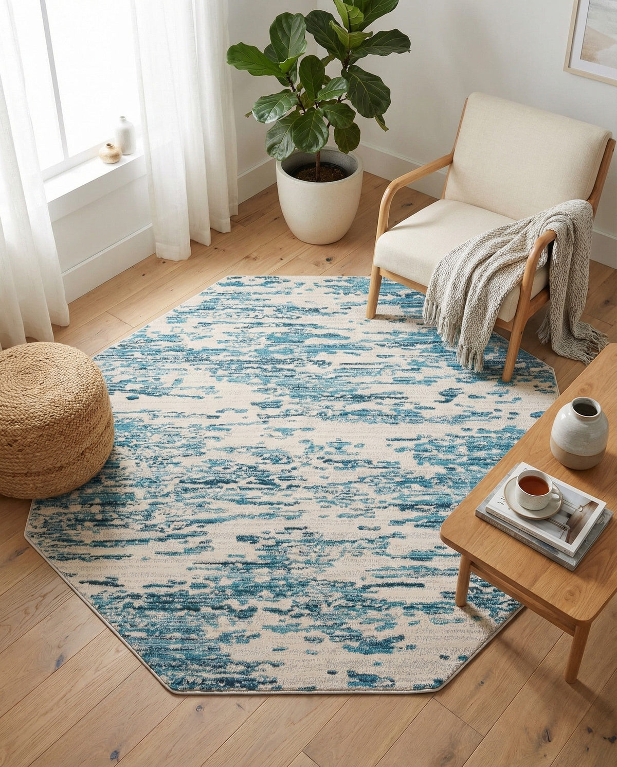 Serenity Sands Collection Area Rug - Dunescape Octagon Blue  lifestyle 80