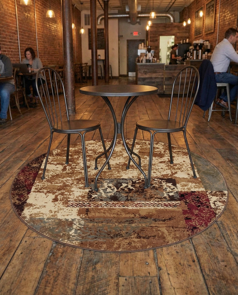 Bistro Lounge Collection Area Rug -  Latte Round Beige  lifestyle 37