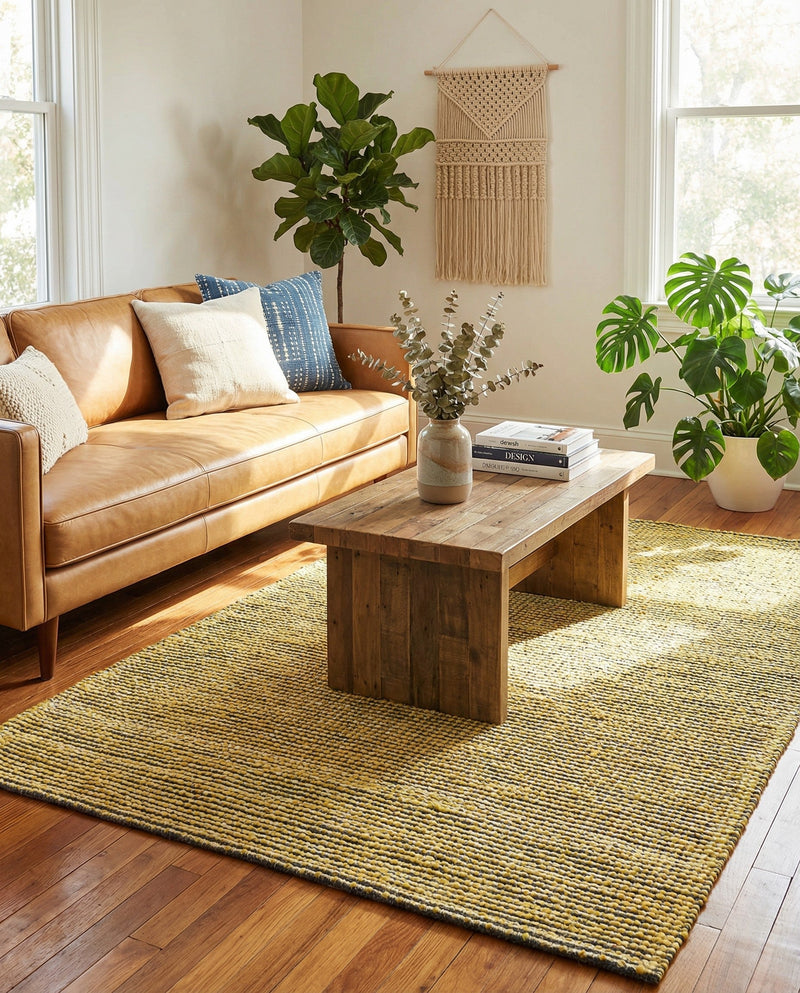 Coastal Haven Striped Jute Collection Area Rug - Marina Rectangle Yellow and Navy  lifestyle 36