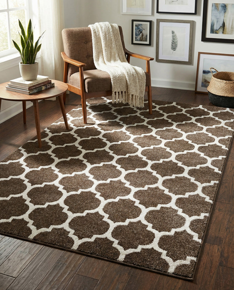 Lattice Gardens Collection Area Rug -  Bloomfield (Chocolate Brown) Rectangle Chocolate Brown  lifestyle 11